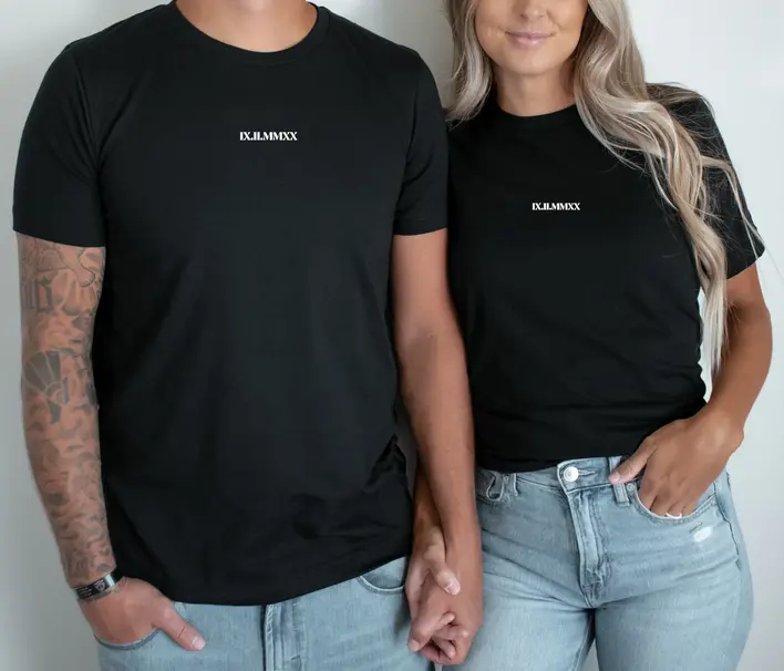 Párová trika s datumem římská čísla ČERNÁ